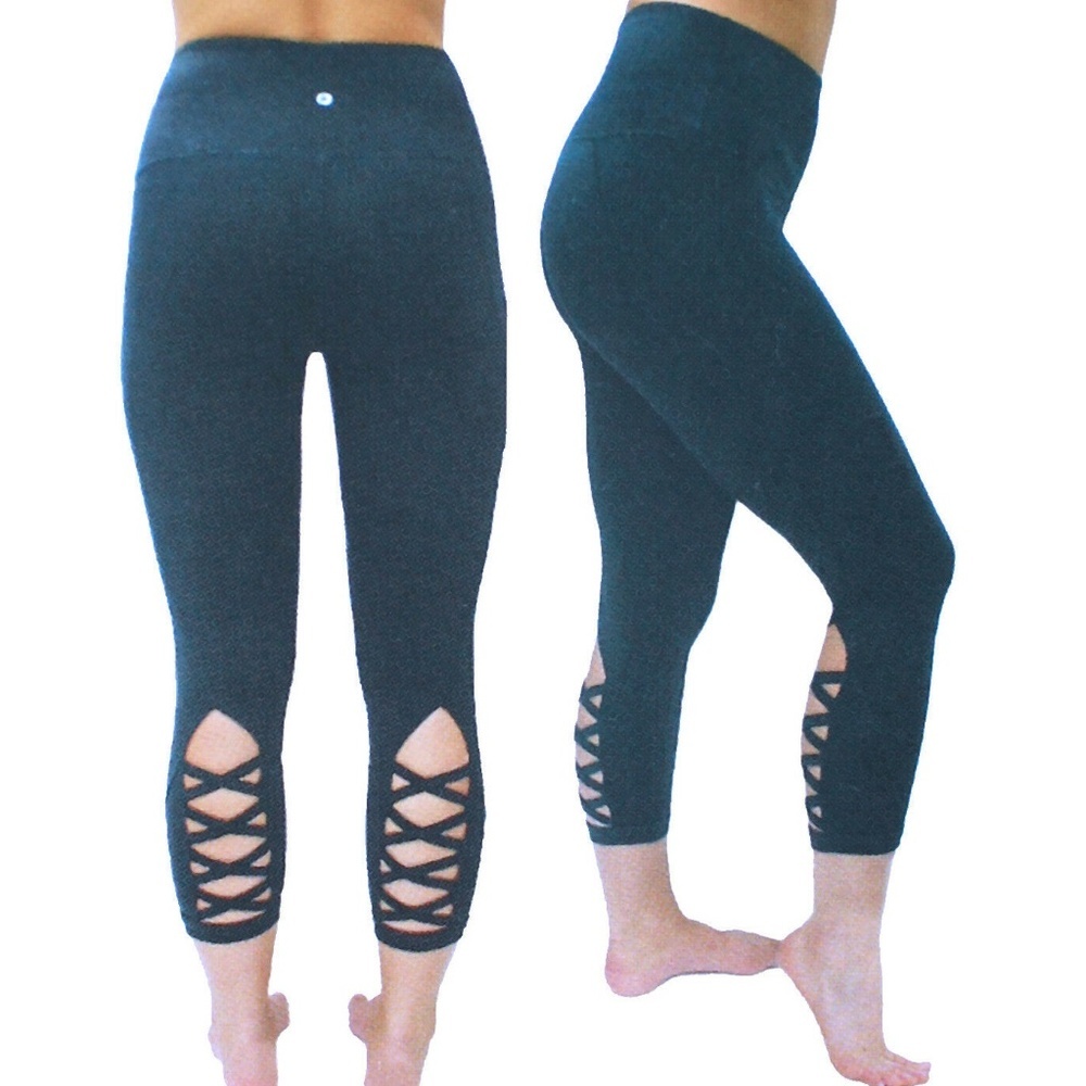 USED $79 Active Life Capri Leggings with Crisscross Sides in Teal‎